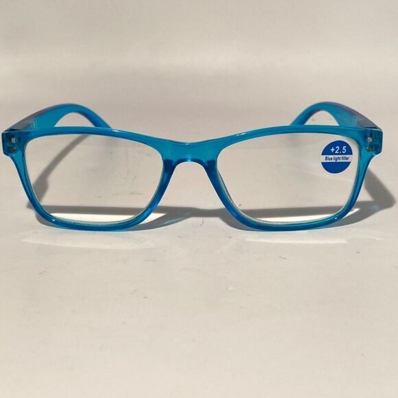 1396 Helen 4.0 Reading Glasses Thin Rectangle Blue light Filter Aqua Frames NWT - Picture 3 of 9
